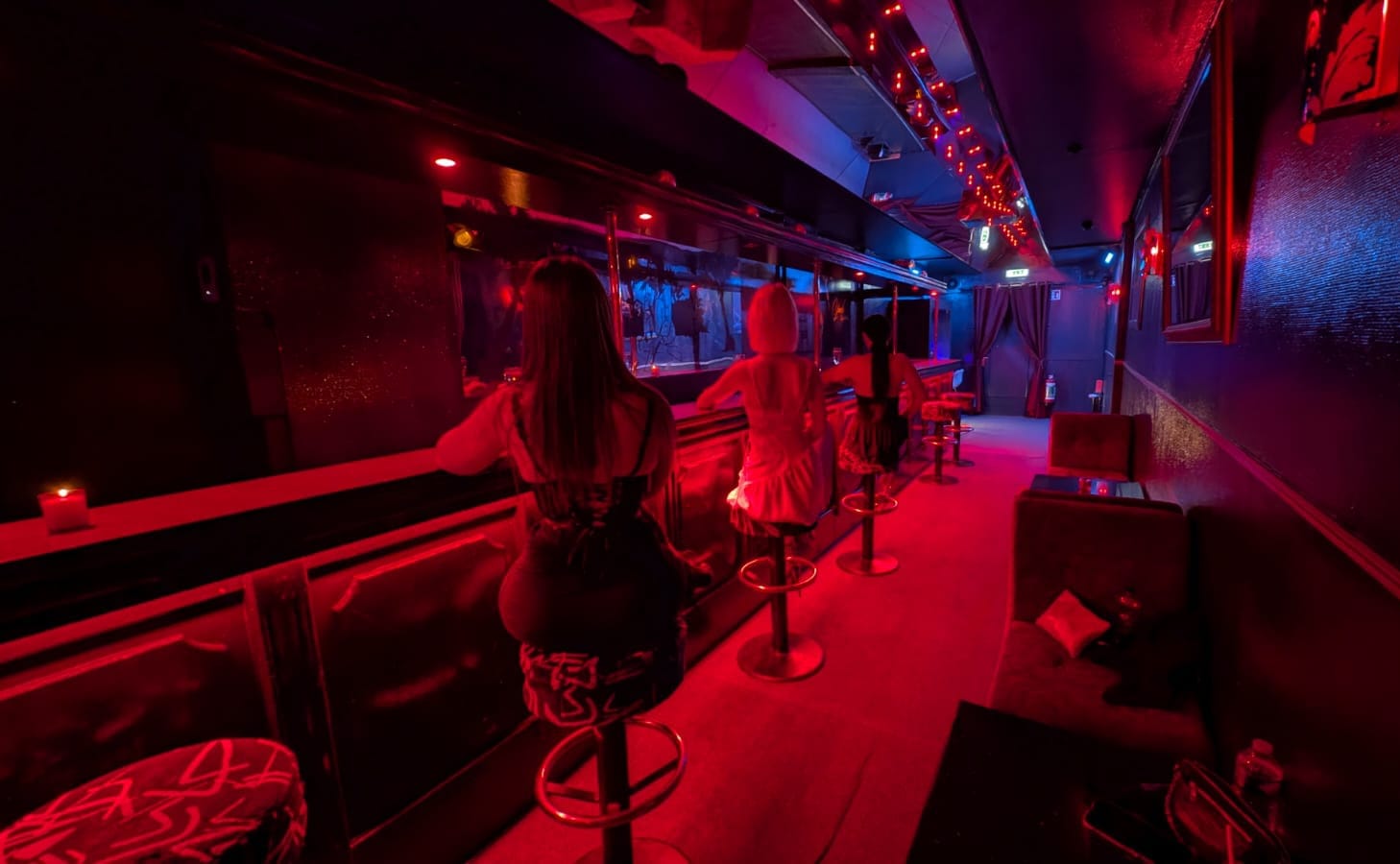 The bar at L'Opale, bathed in red